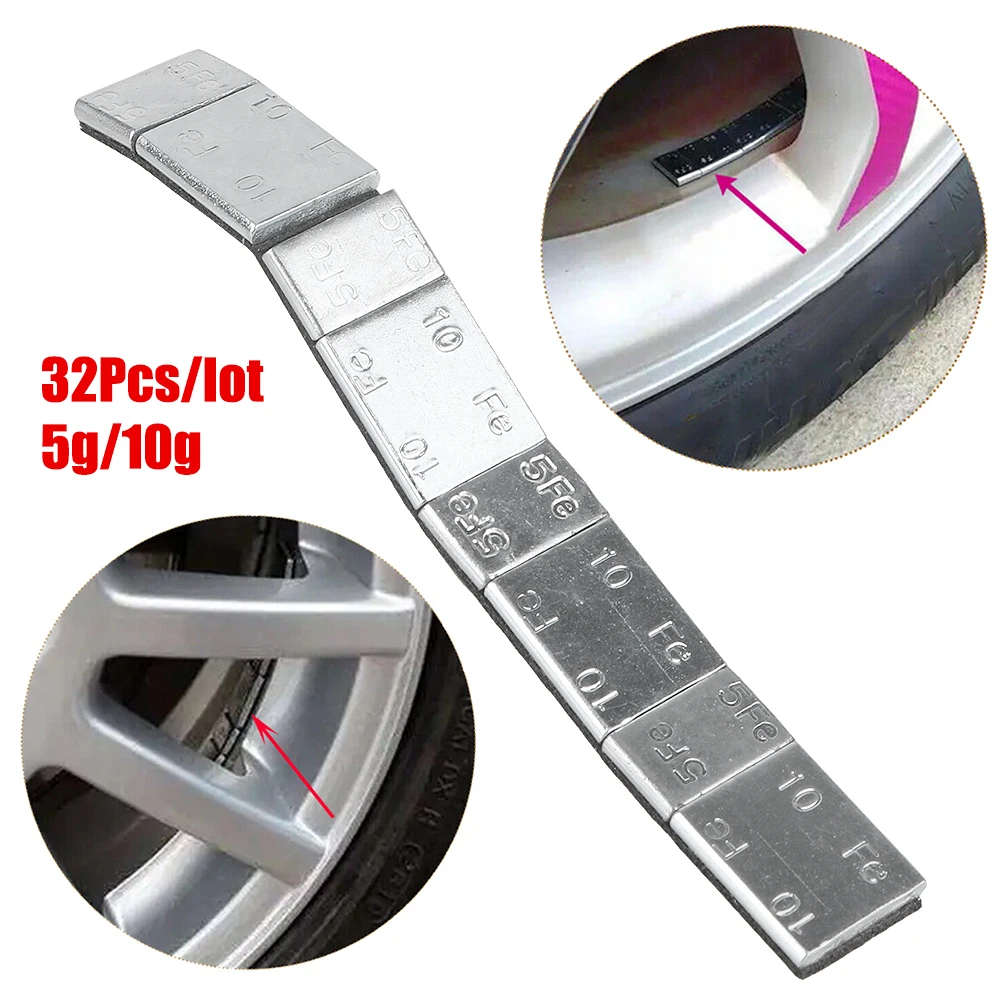 Universal Wheel Balancer 32Pcs/lot 5g/10g Iron Car Tire Balance Block Tyre Weight Covers Adhesive Parts Automotive Accessories