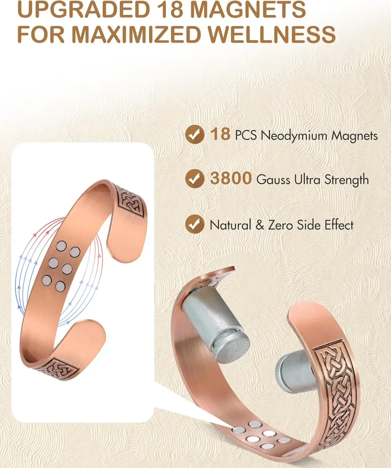 ARADOO Vintage Style Pure Copper Cuff Bracelets with 3500 Gauss Neodymium Magnetic Therapy Bangle Jewelry Gifts 6
