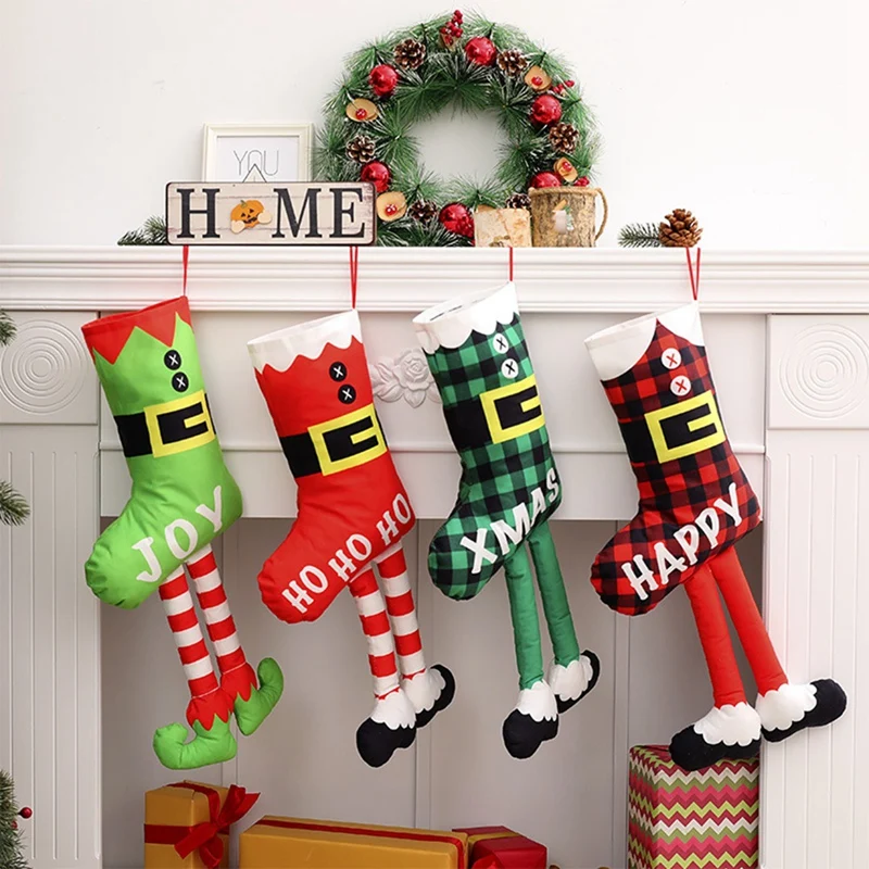 

4Pcs Christmas Stockings, Stocking Personalized Xmas Hanging Stocking Decorations For Holiday Christmas Party Decor Easy Install