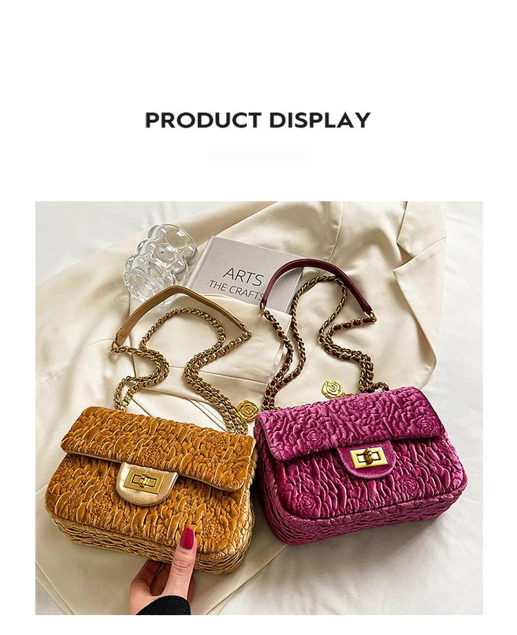 Toamnă și iarnă pentru femei 2024, la modă nouă, lanț de catifea Camelia, geantă crossbody pătrată mică, grasă la subrat_voghion.com