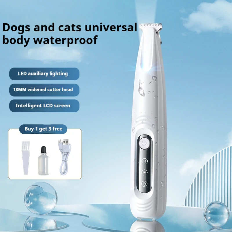 Tondeuse à poils d'animaux portable étanche avec éclairage LED et écran intégré, lame de 18 mm de large._voghion.com