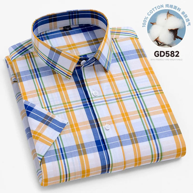 

6XL Men's short sleeve summer shirt Oxford Cotton High quality Business casual breathable plaid plaid plus size fashion