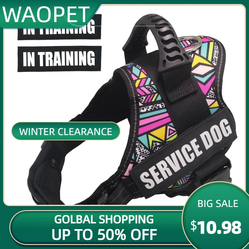 

Walking Dog Harnesses Safety No-Pull Breathable Service Dog Vest Collar Adjustable Reflective Pet Harness With Outdoor Training