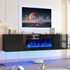 70" Floating Fireplace TV Stand, Wall Mounted Entertainment Center with 36" Electric Fireplace, Modern LED Light TV Console, Fl 1