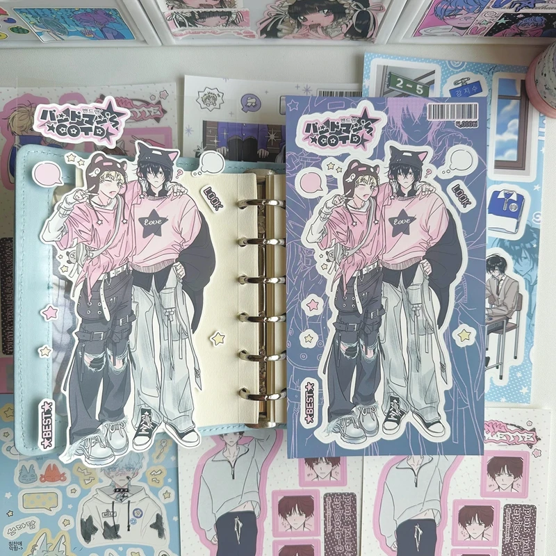 6개 세트 한국 인스 스타일 귀여운 달콤한 쿨 걸 보이 스티커 폰 카메라 저널 DIY 콜라주 카와이 데코레이션 스티커 선물