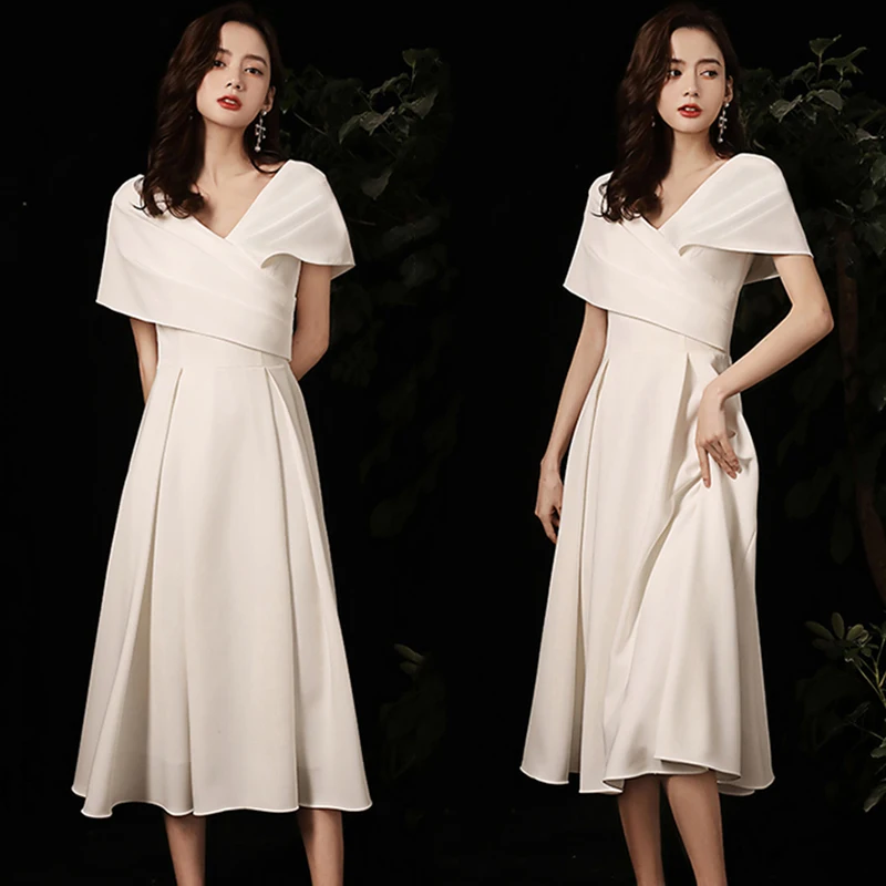 Women's Satin Evening Dress, Banquet Style, White, Black, High End, Celebrity, French Party, New, 2024