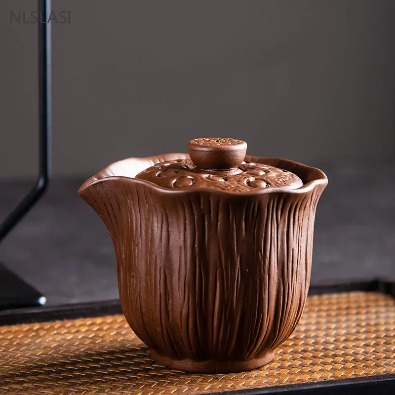 140ml Authentic Purple Clay Teapot Gaiwan Anti-hot Portable Tea Set Handmade Filter Beauty Tea Infuser Ceremony Gifts