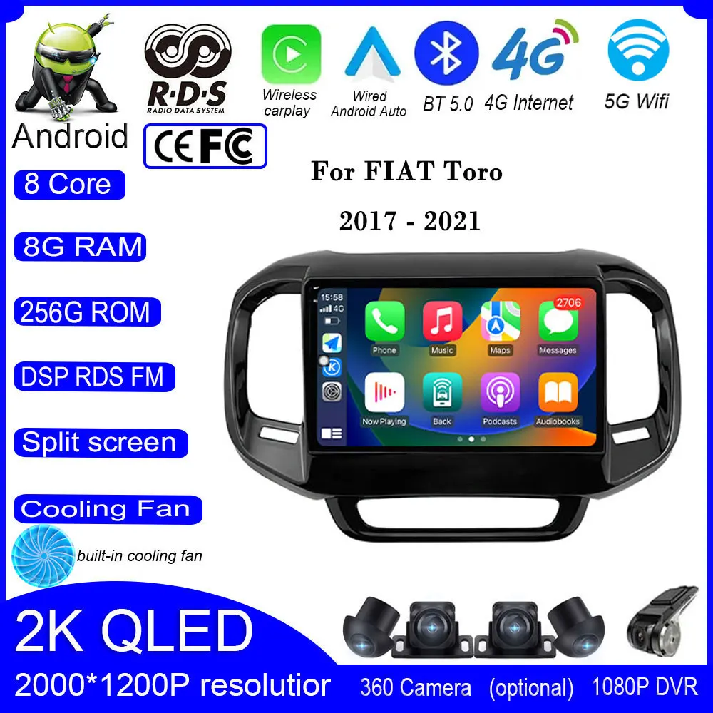 

Автомагнитола для FIAT Toro, мультимедийная стерео-система на Android 14 с поддержкой Wi-Fi и 4G и GPS-навигацией для автомобилей FIAT Toro 2017, 2018, 2019, 2020, 2021