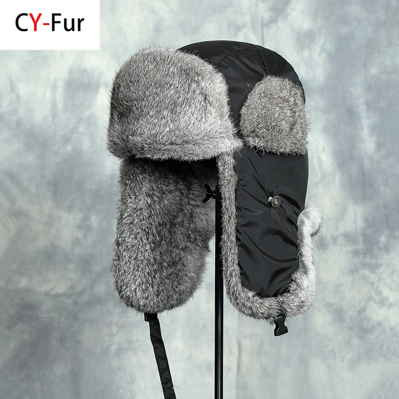 Russia Winter Fur Hat Unisex Outdoor Windproof Warm Rabbit Fur Bomber Hats Caps fur hat,winter hat