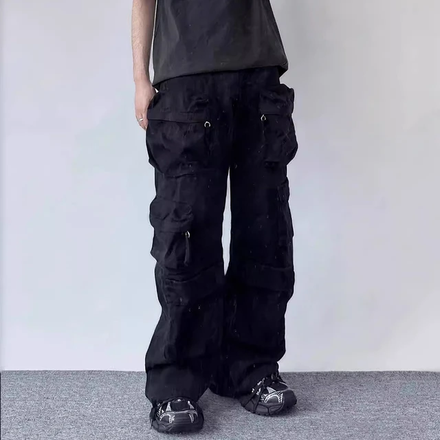 Y2k Multi-pockets Straight Baggy Cargo Pants for Men Pantalones Hombre  Black Overalls Streetwear Loose Casual Trousers Oversized - AliExpress