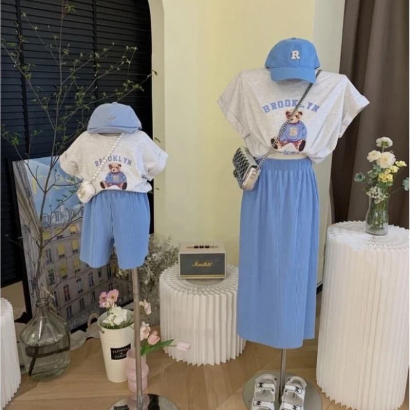 

Mom and Son Matching Outfits Fashion Mother and Daughter Girls Boys Clothes Two Piece Set Women Summer T Shirts Skirts Outfit