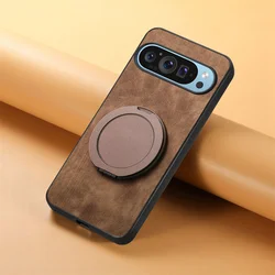 MagSafe Bracket Stand Holder Matte PU Leather Case Cover for Pixel 10Pro (Brown)