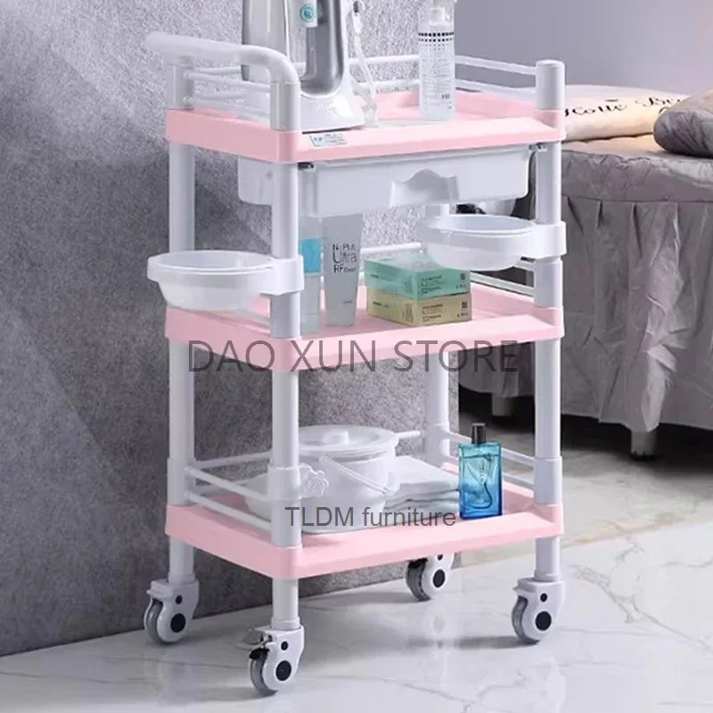 

Pink Utility Salon Trolley Storage Professional Spa Organizer Cart Wheels Aesthetics Carrito Spa Barbershop Furniture MQ50TC