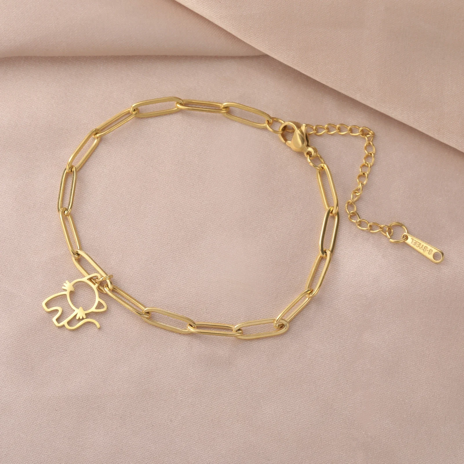 Trendy Cat Kitten Charm Bracelet for Women Stainless Steel Asymmetric Chain Bracelets - PeticaDeals