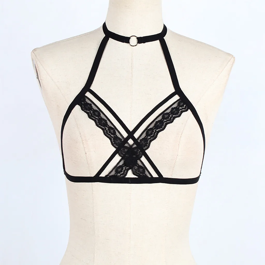 Erotic Lingerie Sexy Lingerie Elastic Black Cupless Bra Bandage Women Hollow Harness Girl Lingerie Alluring Bustier Elastic Strap Cupless Tops