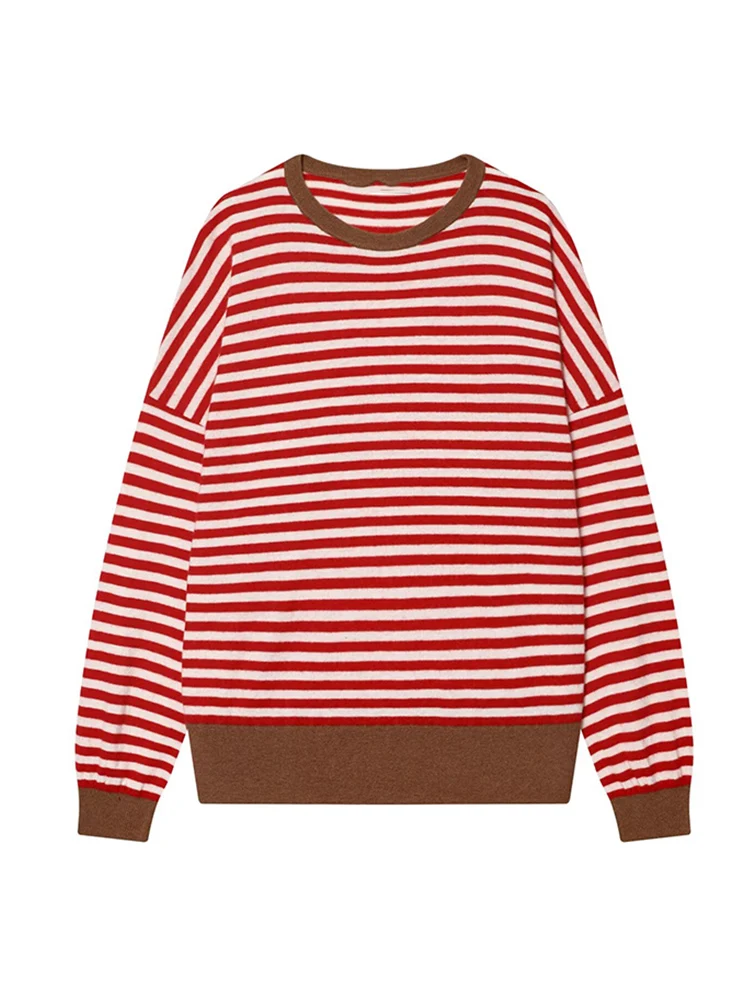 Casual Striped Pullover Top For Women O-neck Long Sleeve Loose Knit Sweater Spring New Fashion Ladies Vintage Streetwear