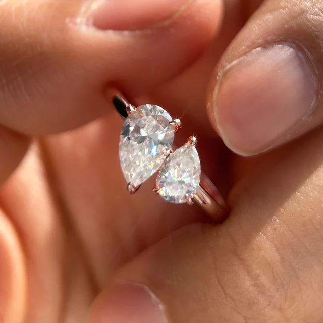 89594-f19633.jpg Bague en diamant Moissanite Double poire pour femmes, 1.5cttw, deux pierres Toi Et Moi, bandes de mariage, argent 925, plaqué or 18 carats, bijoux