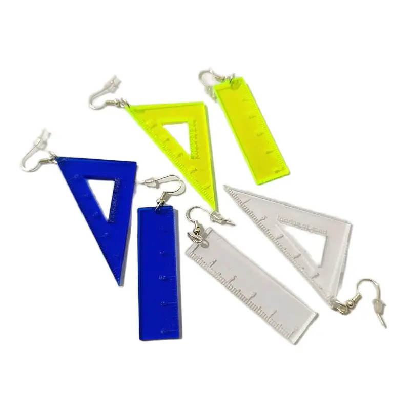KUGUYS Acryl-Ohrringe mit klarem Neon-Dreieckslineal für Frauen, niedlicher, interessanter Schmuck, Modeaccessoires