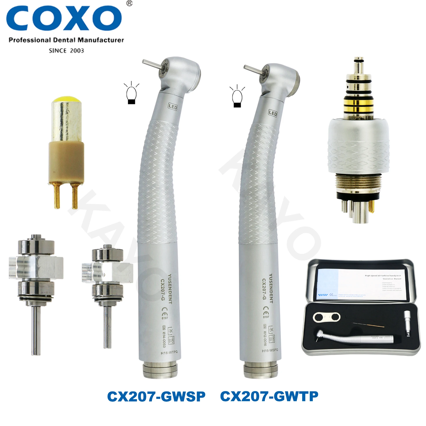 

COXO Dental YUSENDENT High Speed Handpiece Fiber Optic Air Turbine With LED Coupler Coupling 6 Pin Standard/Torque Head Fit W&H