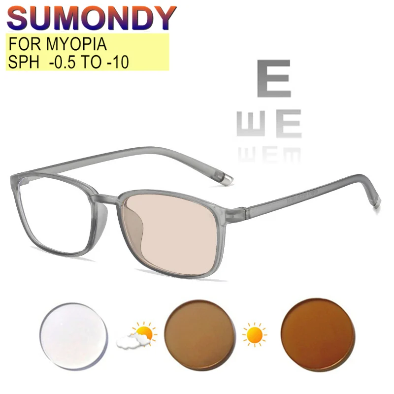 Prescription Glasses For Myopia -0.5 TO -10 Women Men TR90 Frame Spectacles Anti Blue Light Or Photochromic Grey Or Brown UF12