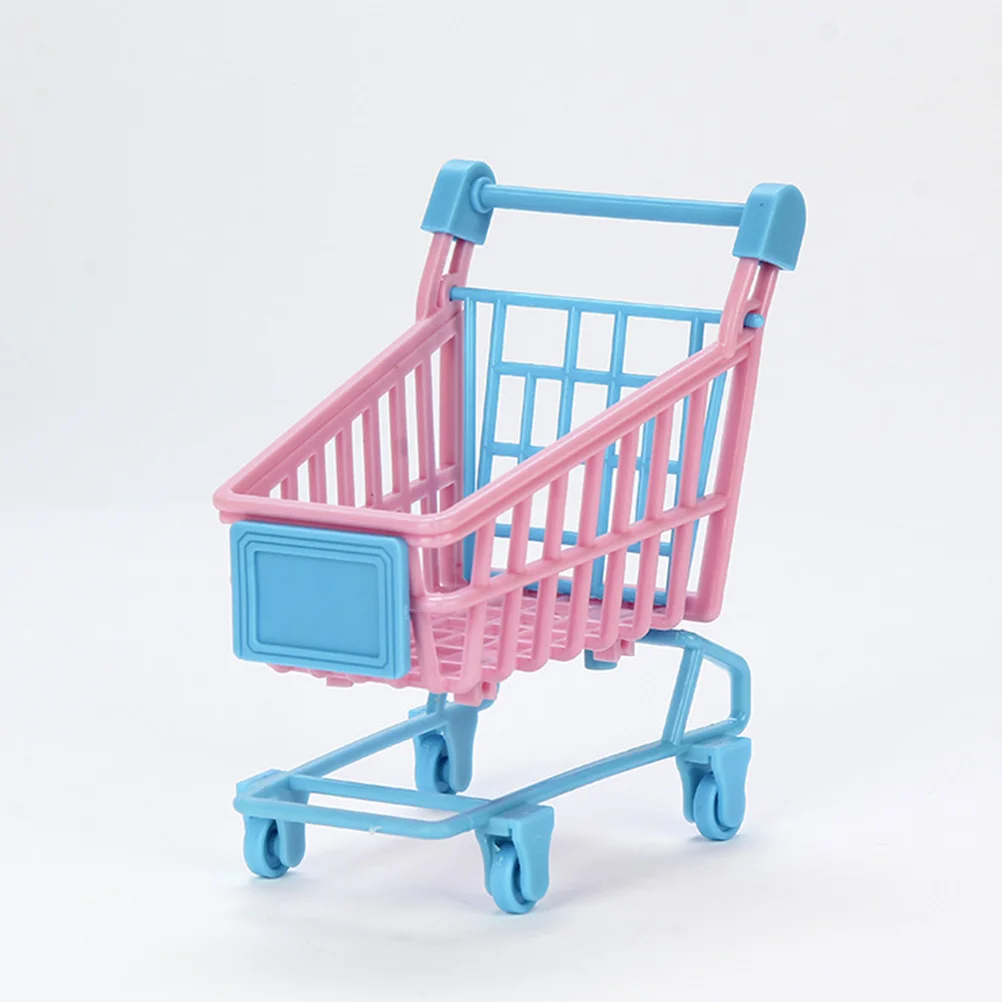 2 Pcs PVC Simulation Trolley Mini Shopping Cart Toy Kids Stuffs Dolls Storage Rack for Kids Toddlers Playing (Random Color) 3