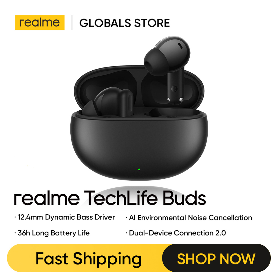  realme TechLife Buds TWS Earphone 12.4mm Dynamic Bass Driver Up to 36h Battery Life Dual-Device Connection Bluetooth 5.4 
