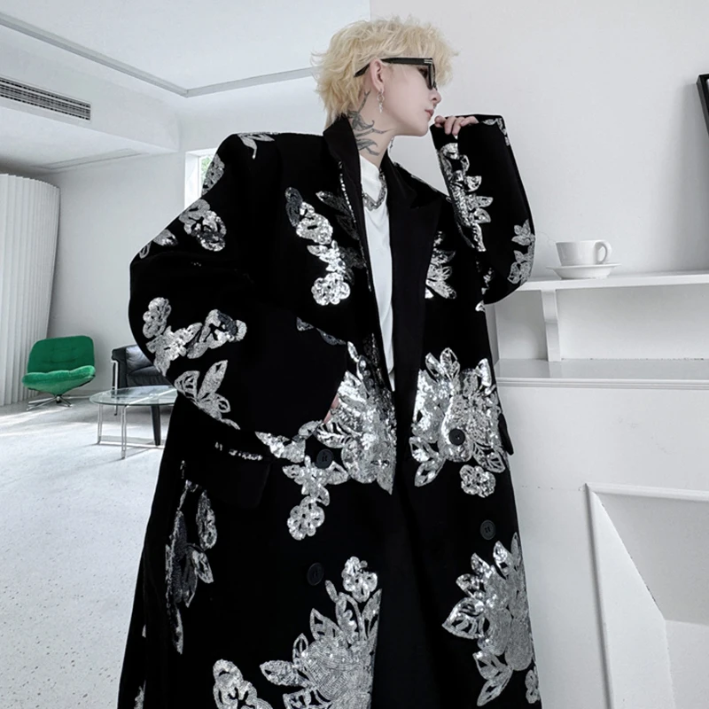 LUZHEN Autumn Winter High-end Long Woolen Coat Personalized Embroidery Pattern Trendy Streetwear Men Trench Coat LZ6940