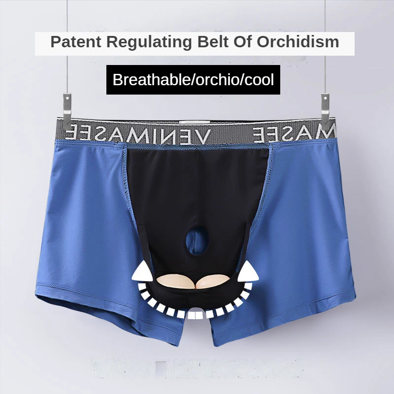 Men's Breathable Underwear Split Open-hole Underwear Function Sexy  Soft Boxer Epididymal Pouch Underwear Pants Extension Time