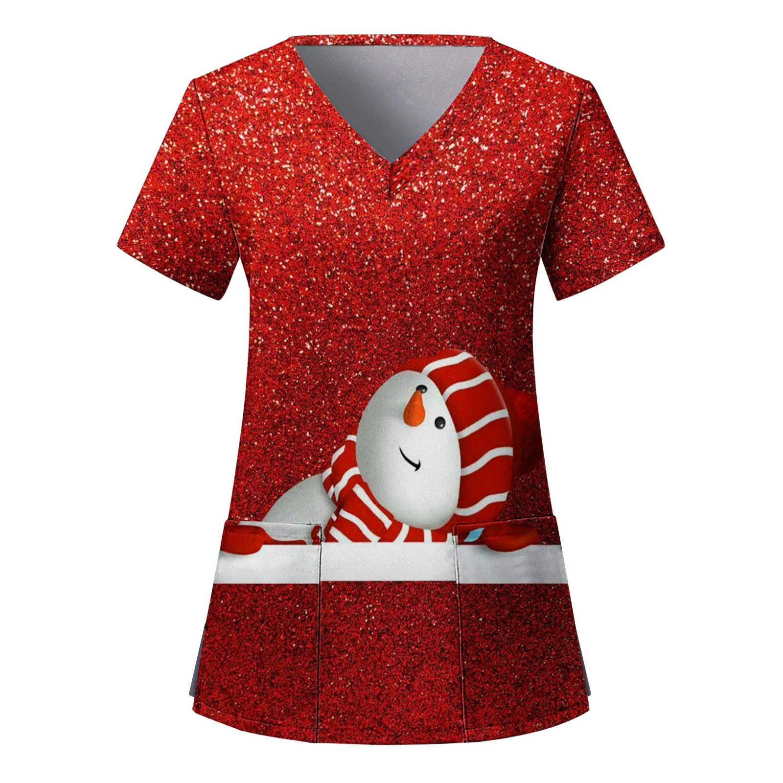 Nurse scrubs top Nurse Uniform Scrubs Women Christmas Print Short Sleeve V-neck Tops Working Uniform Medical Nursing Xmas Workers Scrubs Workwear