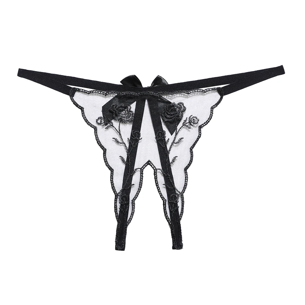 Open Thongs Women Underwear Crotchless Embroidery G String Tanga Briefs Lace Transparent Sexy Lingerie