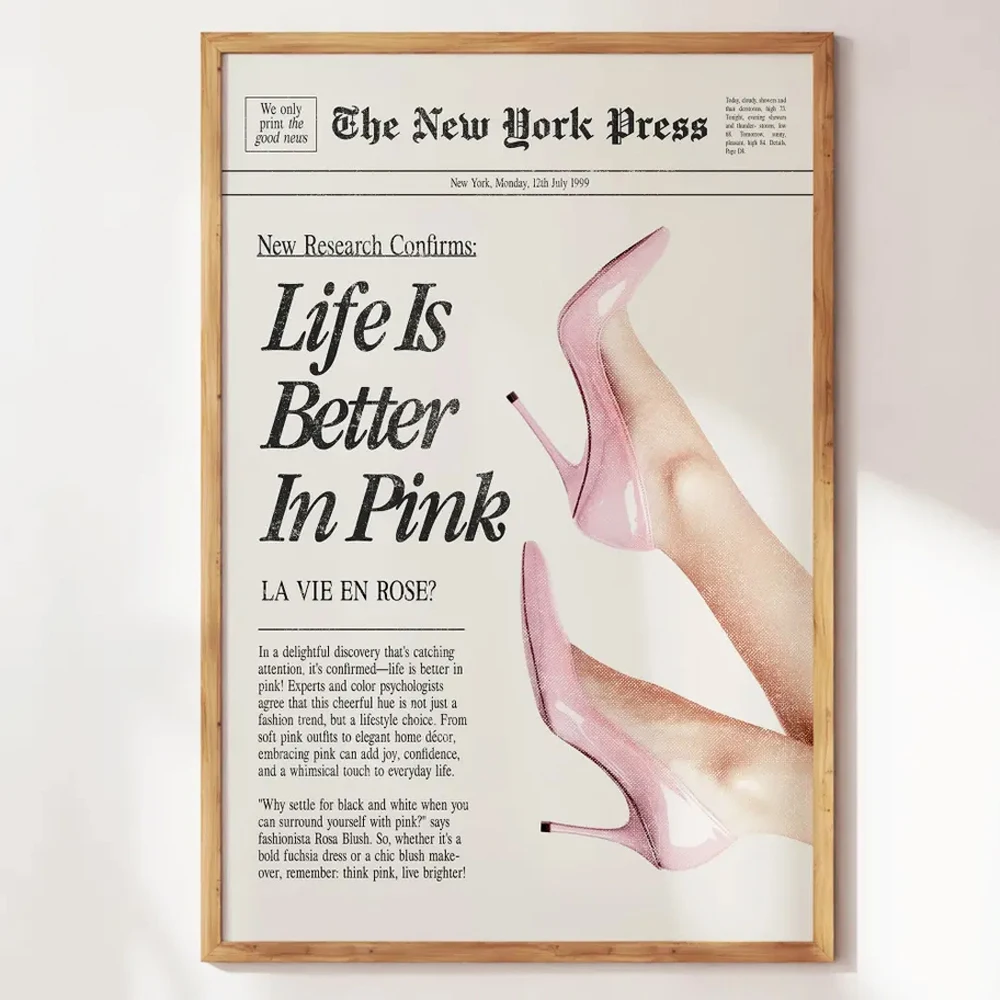1PC Frameless Life is Better in Pink Poster Canvas Painting Vintage Aesthetic Wall Art for Living Room Home Office Bedroom Decor 5