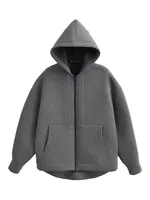 HH Autumn Women Gray Jacket With Hood Long Sleeve Big Pocket Zipper Jacket Coat Woman Loose Casual Outerwear Coat Tops 2