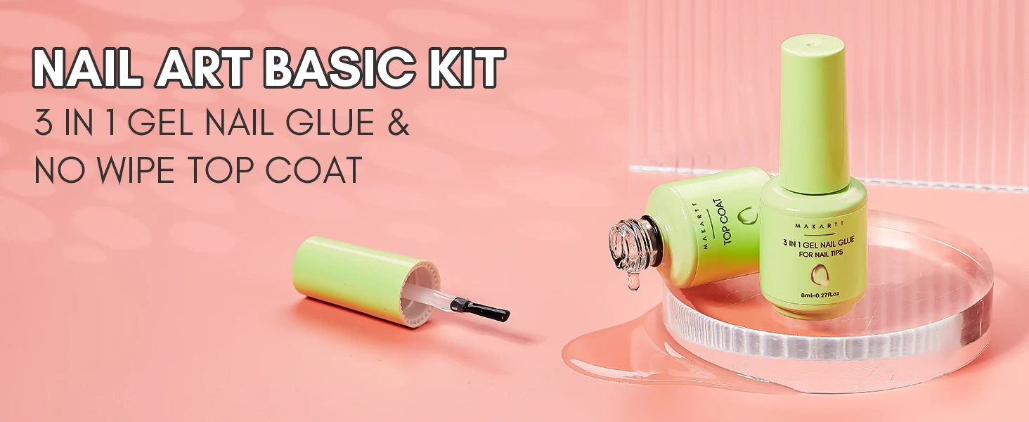 3-in-1 Nail Glue Gel and Top Coat for Long-Lasting Glossy Shine