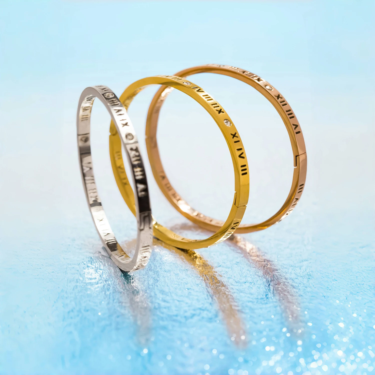 UHBINYCA Fashionable Hollow Roman Numeral Inlaid Zircon Bracelet for Women, Stainless Steel Hypoallergenic Jewelry 4