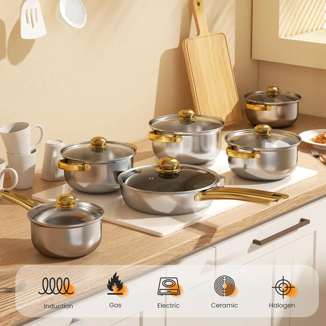 Stainless Steel Cookware Set, 5 Counts/setDurable Multi-purpose Easy To Clean CookwareSet, Non-stick Cookware Set for Home Kitch 6