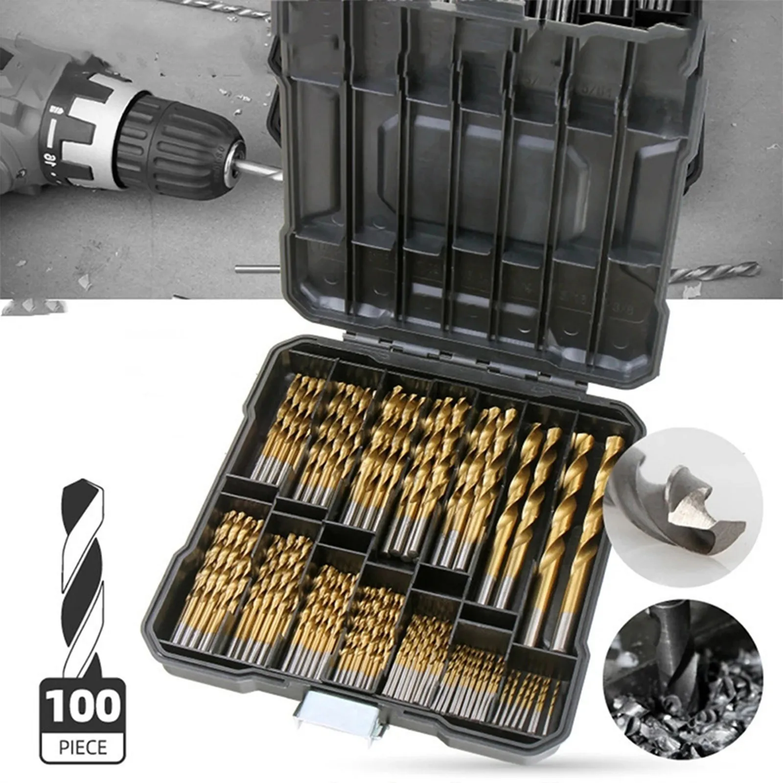 

Straight Shank Drill Cross-border High-speed Steel Titanium-plated 99pc Plastic Box Drill 1.5-10mm Punching Tool Kit