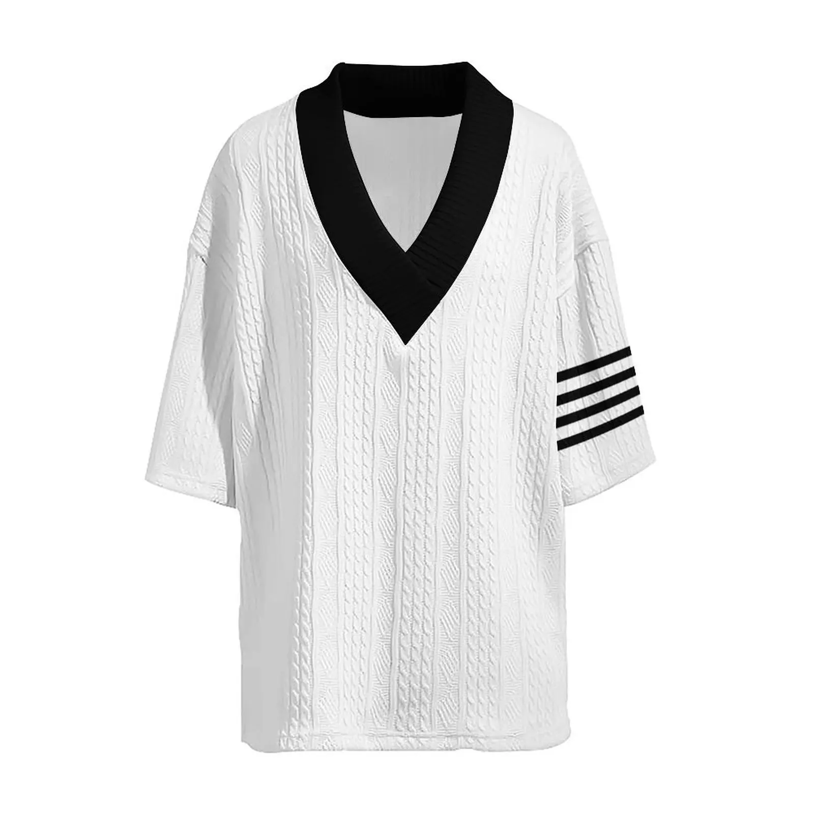 2024 AliExpress Cross border Casual Jacquard Set for Men's Summer Loose Short sleeved T-shirt Shorts V-neck Sports Set Two piece 3