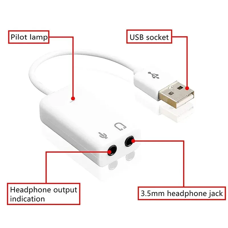 MacBook과 호환되는 헤드폰 및 마이크용 3.5mm 잭 USB 오디오 어댑터가 있는 7.1 채널 외부 USB 사운드 카드