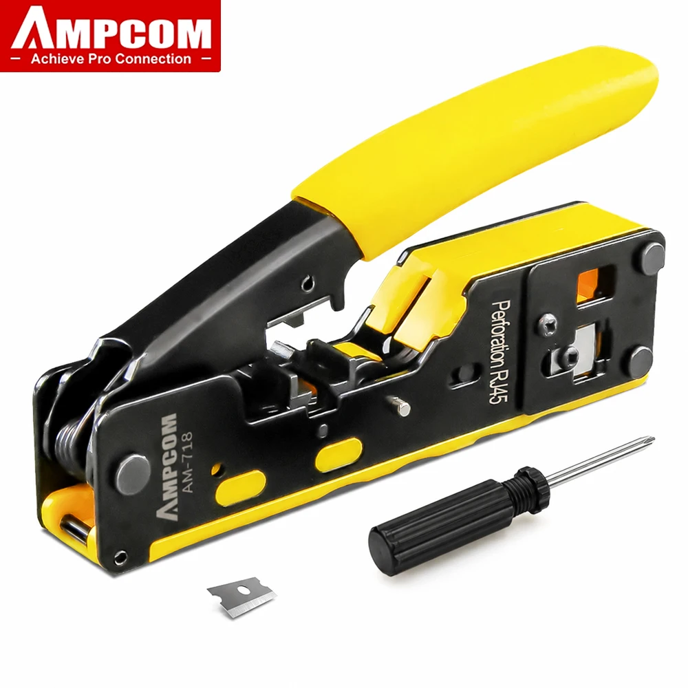 AMPCOM EZ 타입 네트워크 크림퍼 크림프 컷 LAN CAT8, 7, 6A, 6, 5E, STP, UTP, 테일 클립 포함, R..