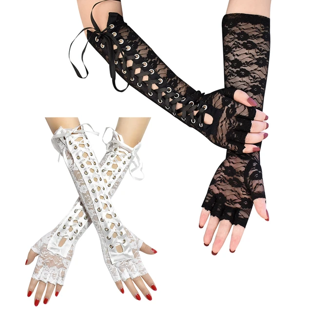 1Pair Women Gothic Long Glove Fingerless Black Punk Hip Pop Gloves Clubwear  Dance Cosplay Lace Bandage Gloves Party Costumes - AliExpress