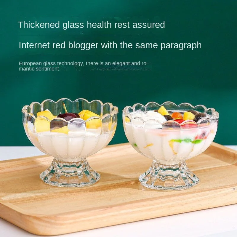 Glass Ice Cream Cup Bowl Multi-Use for Smoothies Dessert Juice Parfait Cold Drink Stylish Kitchenware