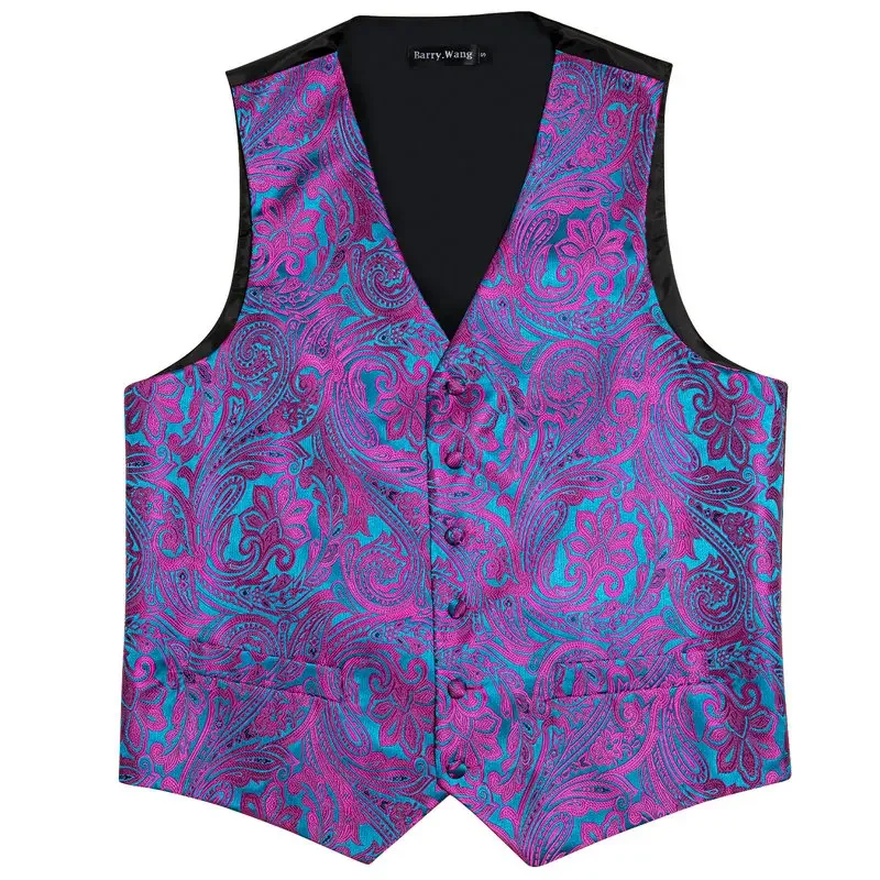 Description Picture 5 of itemSilk Vest for Men Oversized  Black Silver Green Pink Red Purple Gold Slim Suit Waistcoat Hanky Cufflinks Set