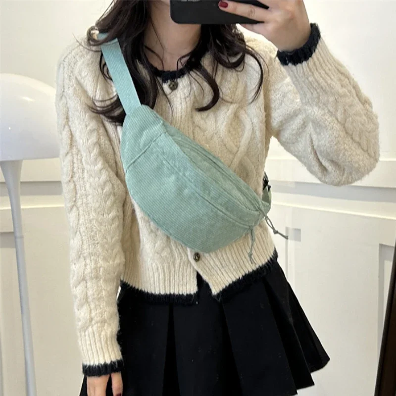 Corduroy Women Waist Bag Canvas Student Shoulder Crossbody Chest Bag 2026 Fanny Pack Fashion Phone Banana Female Bum Belt Bags