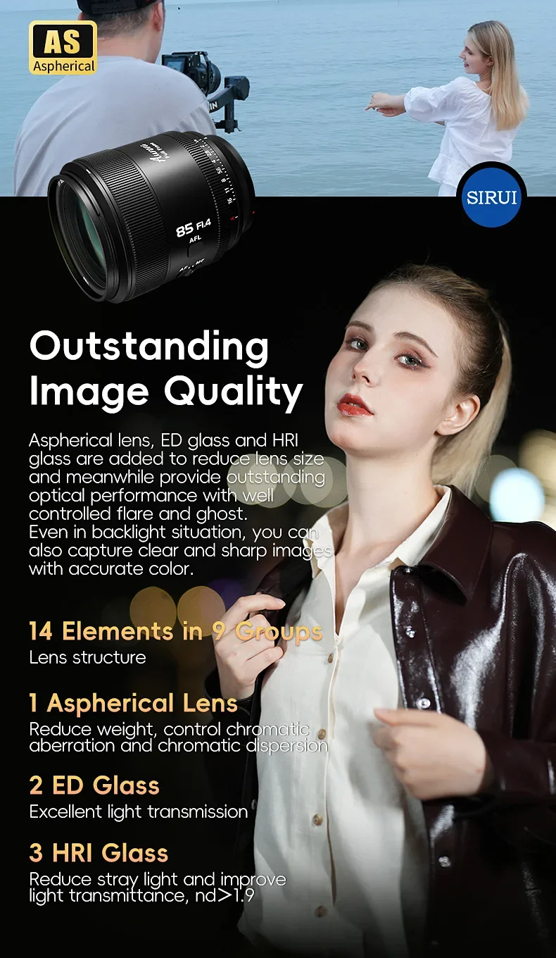 SIRUI Aurora 35mm 85mm F1.4 Auto Focus Camera Lens Telephoto Prime Portrait Lens
