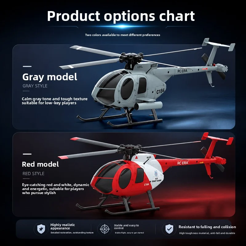 RC ERA C184 RC 헬리콥터 2.4G 6축 자이로스코프 4채널 고도 유지 광학 흐름 원격 조종 헬리콥터 장난감 (어린이 및 성인용)