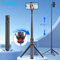 TOKQI TT01 Auto Pop Up Selfie Stick Tripod  Hidden Phone Clip Expandable 52.36" for Mobile Phone with Bluetooth Magnetic Remote