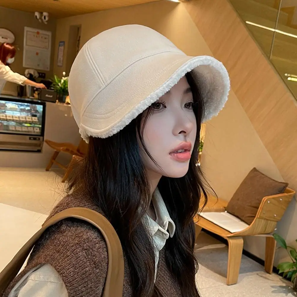 

Winter Women Hat Thick Soft Plush Long Brim Soft Anti-slip Sun Protection Fisherman Hat Cold Resistant Outdoor Peaked Hat