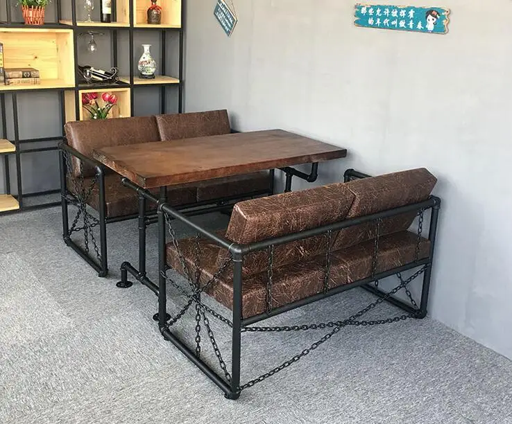 Industrial style bar, sofa, card seat, barbecue, hot pot shop, iron art, two people, three people, water pipe, restaurant, table