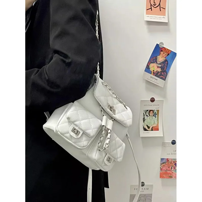 New Fashion Chain Backpack Women Men School Bag for Teenagers Large Capacity Travel Rucksack Casual Trendy Daypack