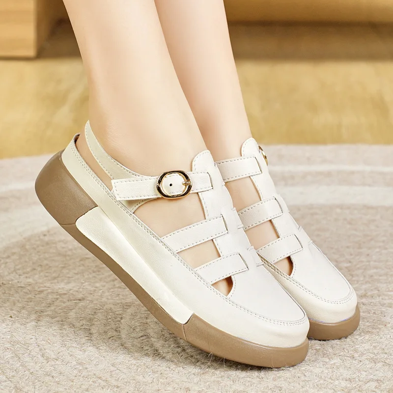 Krasovki 3cm Comfy Moccasins Fashion Cow Genuine Leather Flats Lace Up Chunky Sneakers Women Vulcanize Shoes Sandals Platform 6